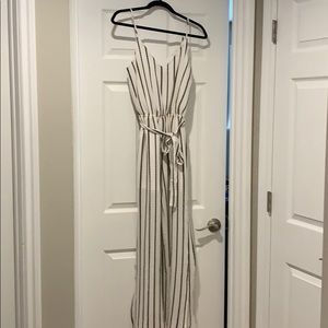 Cream striped jumpsuit (s)
